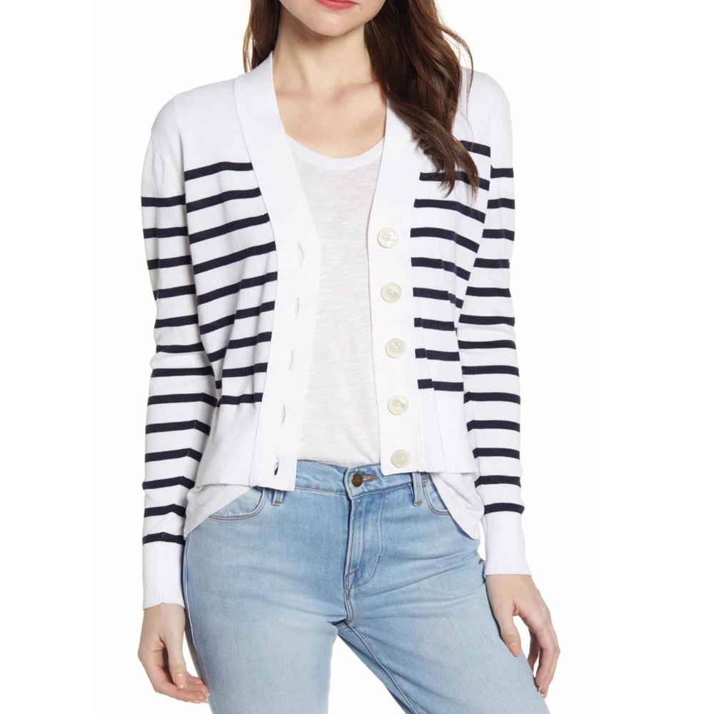 J. Crew Lightweight Striped Crop Cardigan NWT